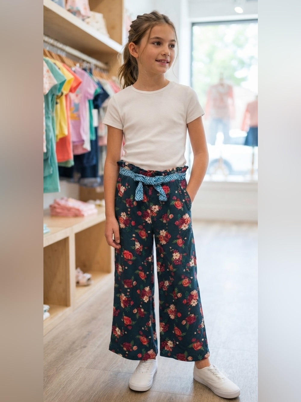 Matilda Jane Navy Floral Wide-Leg Skirt with Blue Tie